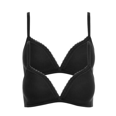 Triangel-BH LISCA "2er Pack Triangel BH ohne Bügel Ines", Damen, Gr. 70, Cup A, schwarz, Spitze, Obermaterial: 95% Baumwolle CO. 5% Elasthan EL., BHs Triangel-BH