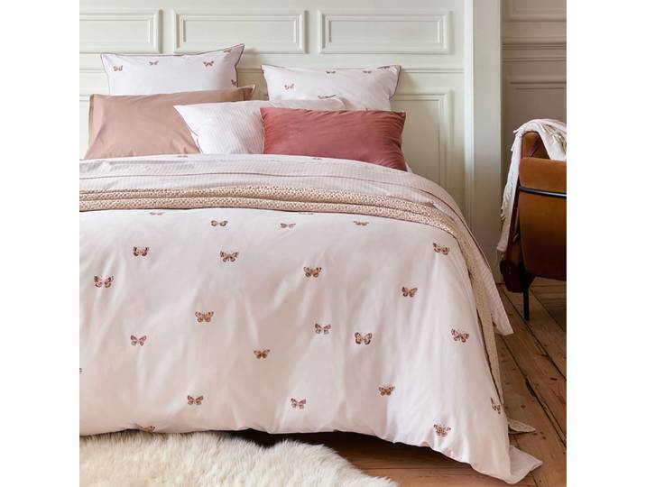 Parure de lit imprimée en percale de coton rose 240x220