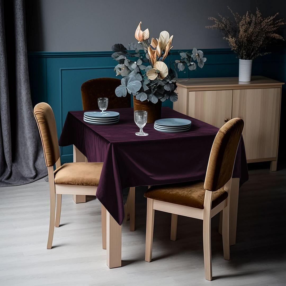 Lilijan Home & Curtain Matte Velvet Square Tablecloth Palatinate Purple 132cm W x 264cm L