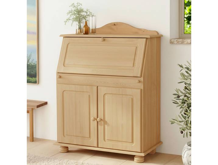 Sekretär GOODPRODUCT Mette, Schreibtisch im Landhausstil , beige (natur gebeizt, gewachst), B:82cm H:107cm T:39cm, Sekretäre, Sekretär, aus Massivholz, Breite 82 cm
