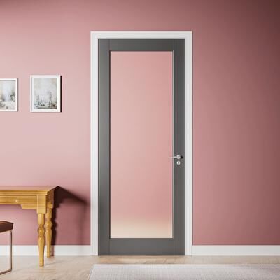 Nuzanto "80""H Black 1 Lite Frosted Glass Wood Painted Standard French Interior Slab Door"