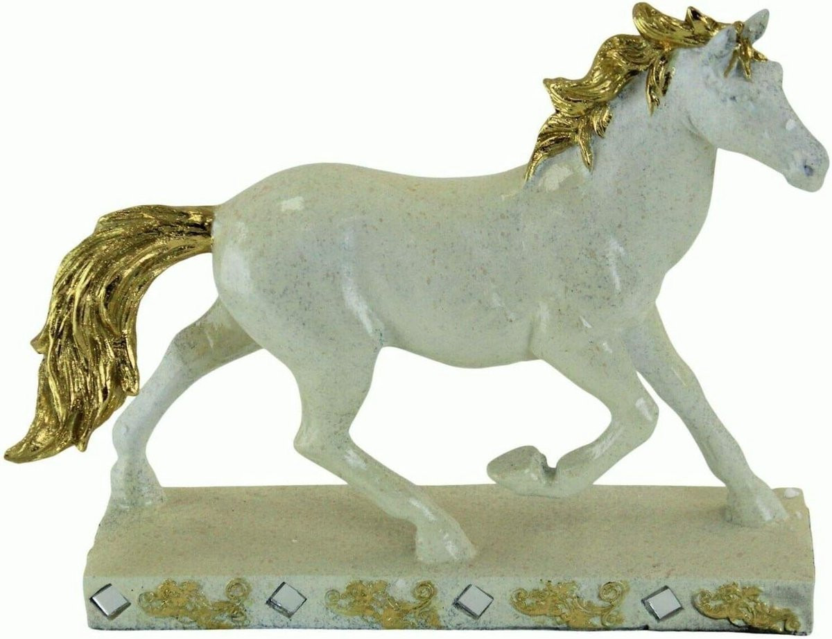 Wit Goud Paard Beeldje voor Huisdecoratie, Hoogte: 16 cm