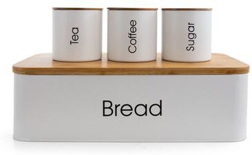 MegaChef Kitchen 4Pc Bamboo Organization Canister Set White
