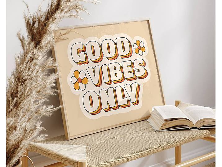 Tableau déco Good Vibes Only Cadre : hêtre massif verni Fixation : plexiglas Multicolore 42 x 52cm