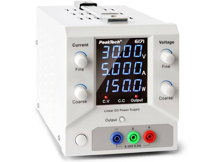 PeakTech 6171 - laboratoriumvoeding 0-30 V / 0-5 A DC SELV lineaire voeding met scheidingstransformator, laboratoriumvoeding