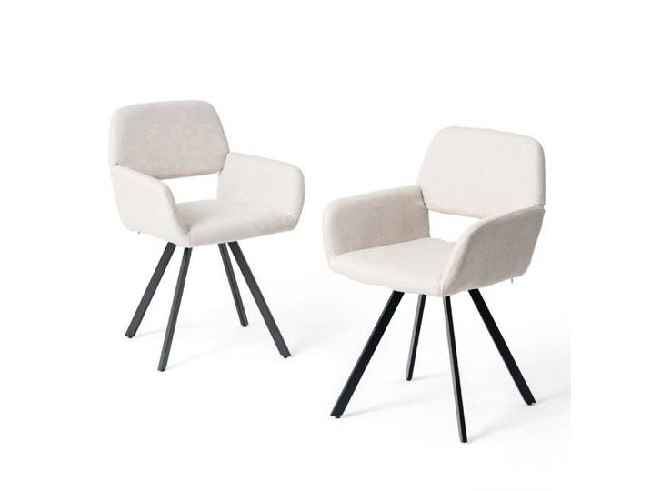 Chaise de salle à manger - FURNITURER - Scandinave - Pivotante 360° - Pieds radiaux métal - Dossier ajouré tissu beige