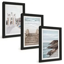 BILDER SET 3er Set - 20x30 cm Schwarzer Rahmen - Meeresarchitektur Santorin