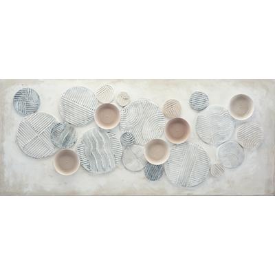 Ölgemälde BÖNNINGHOFF "handarbeit KREISE ABSTRAKT XXL 60x140 cm – Wandbild Kunst", weiß (farbe bild(er): weiß, grau, beige), B:140cm H:60cm T:2cm, Acrylfarbe, Canvas, Holz, Bilder, handgefertigt, jedes Bild ein Unikat