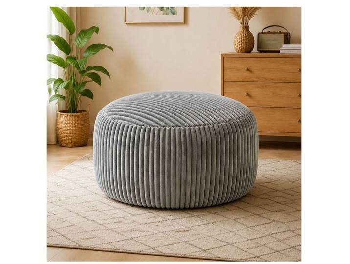 VUENOR Pouf poire rond 100 x 100 x 50 cm gris clair en velours côtelé