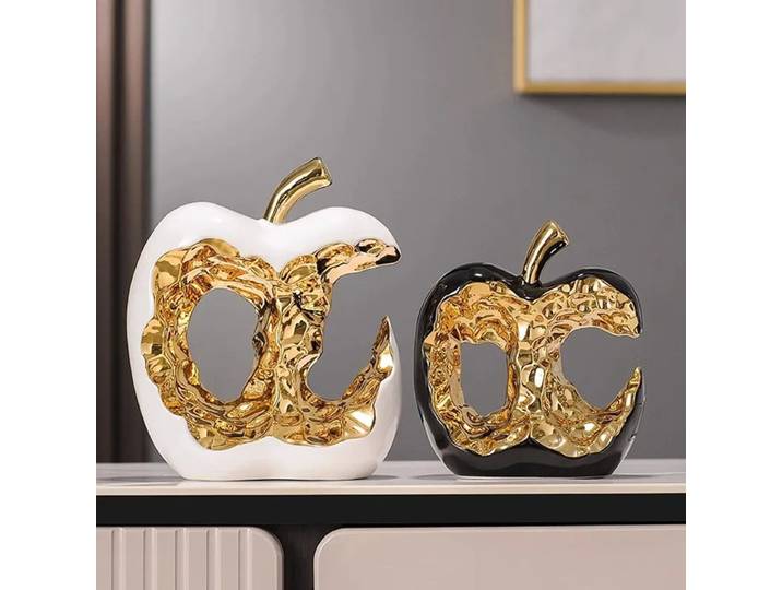 Sculpture en céramique de pomme plaquée or, artisanat ajouré, décoration de bureau, ornements créatifs, Statue de pomme, décor esthétique de salle