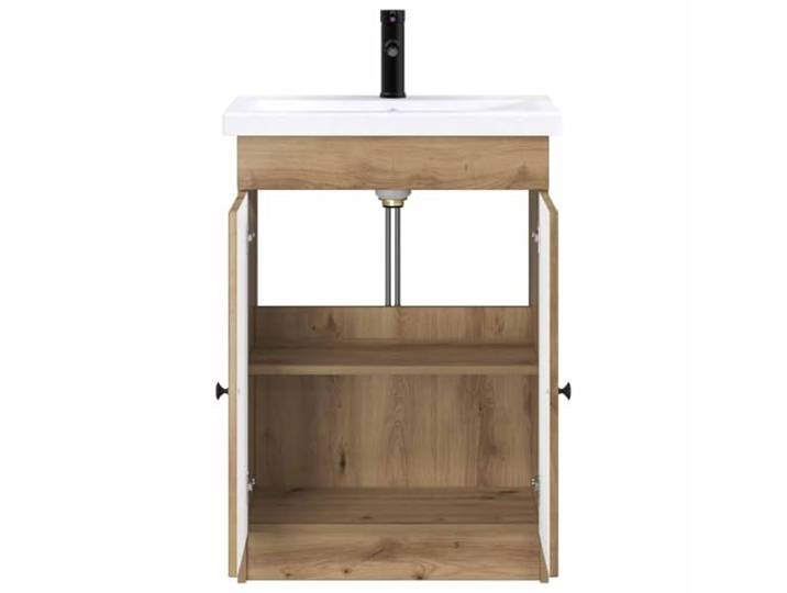 SKTQYQO Badezimmermöbel, Eichenholz, handgefertigt, 78,5 x 37,5 x 81 cm Holztechnik, Scharniertür, 1 Einlegeböden, schwarze Metallgriffe, mit Waschbecken und Wasserhahn