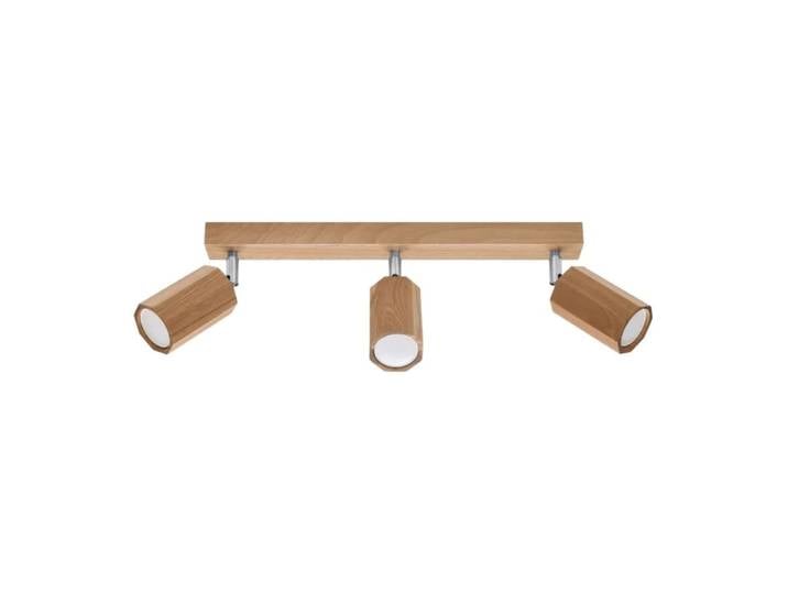 Plafonnier linéaire avec 3 spots en bois naturel