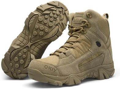 LightInthebox Men's Desert Tan Tactical Hiking Boots, Mid-Top Lace-Up Synthetic Suede Outdoor Work Boots with Rugged Lug Sole for Hiking, Trekking Hunting