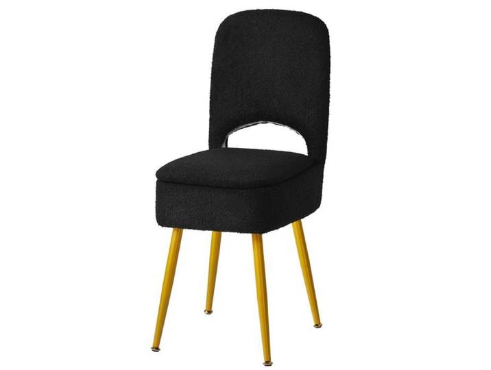 Tabouret coiffeuse avec dossier pliable - assise velours noir 4 pieds métal antidérapants - chaise maquillage et rangement