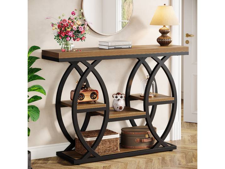 Table console Tribesigns de 39,4 pouces, table de canapé industrielle à 4 niveaux, table d'entrée avec étagères de rangement, tables d'appoint étroites en bois