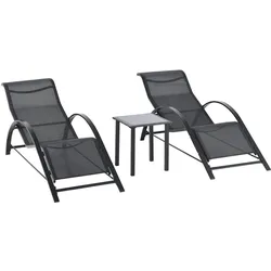 Outsunny Sonnenliege mit Tisch, 3er-Set Gartenliegen, für Balkon, Schwarz