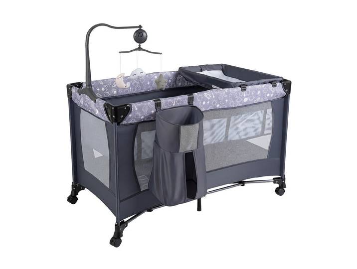 COSTWAY Beistellbett 3 in 1 Reisebett, klappbar, 1-tlg., Stubenwagen mit Matratze, Wickelauflage