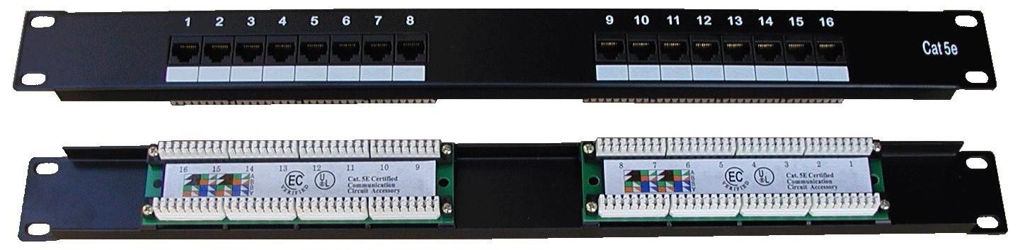Datacom patchpaneel 16 poorten UTP Cat5e 1U 19 inch LSA Krone