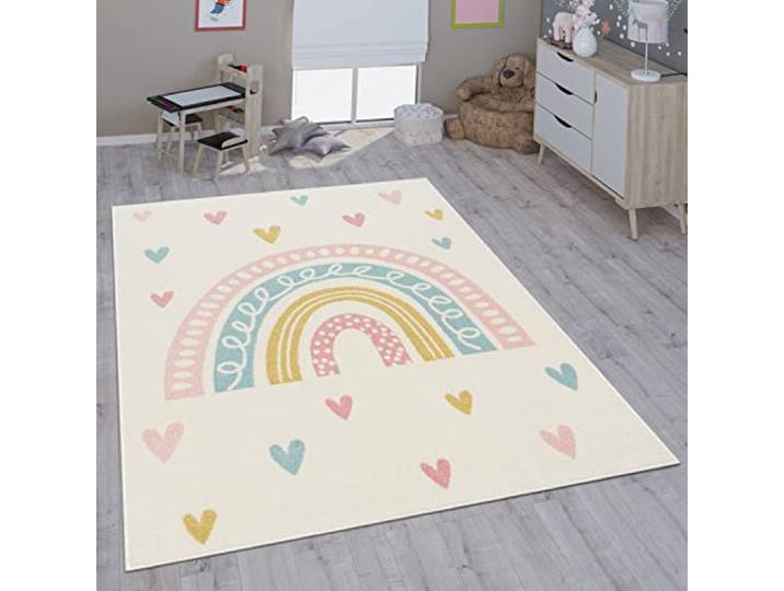 Paco Home Kinderteppich Teppich Kinderzimmer Mädchen Jungs Verschiedene Motive Und Größen, Grösse:120 cm Rund, Farbe:Creme 4