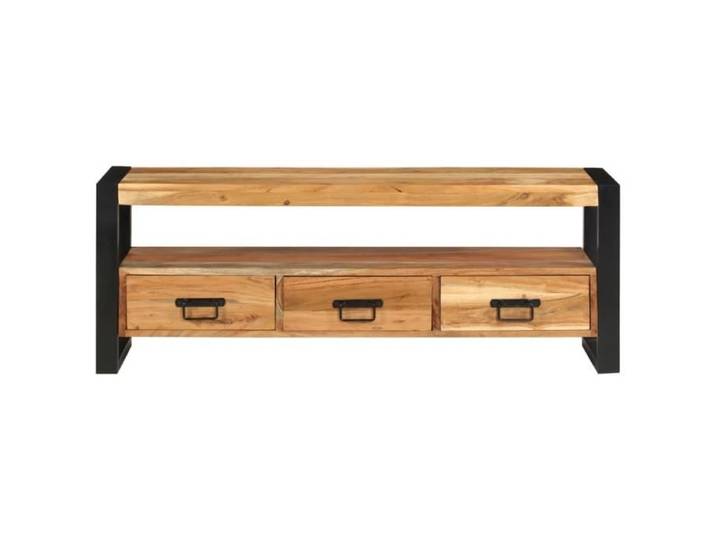 Meuble TV - GAROSA - 120x30x45 cm - Bois d'acacia massif - Vintage - 3 tiroirs