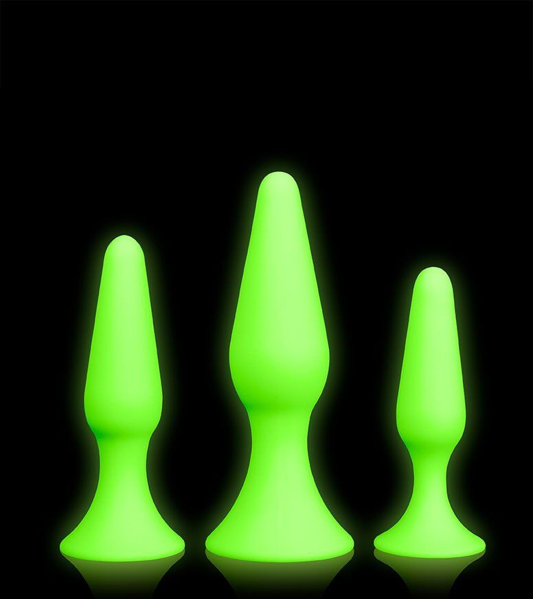 Ouch Fluo Kit 3 plugs fluo - Glow in the Dark - Neon Green/Black