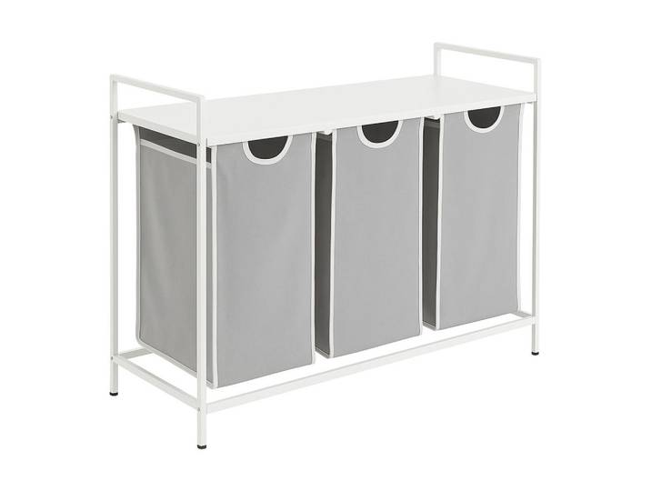 Relaxdays Wäschesammler Weiß 3-Fächer Ablage Holzoptik, Mehrfarbig, Metall, 92.5x72x33 cm, Haushalt & Reinigung, Wäschepflege, Wäschekörbe & Wäschetonnen