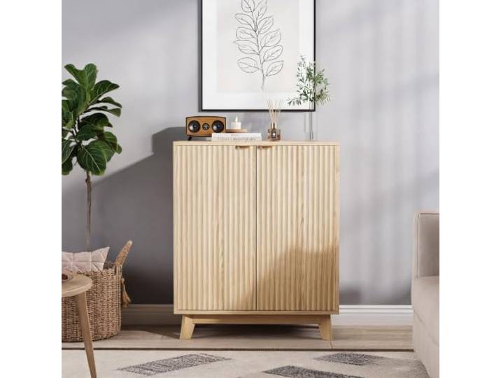 IDEALHOUSE Riffelholz Sideboard mit 2 Türen & 1 Schublade Buffetschrank mit verstellbaren Böden, modernes Design für Esszimmer, Küche und Flur
