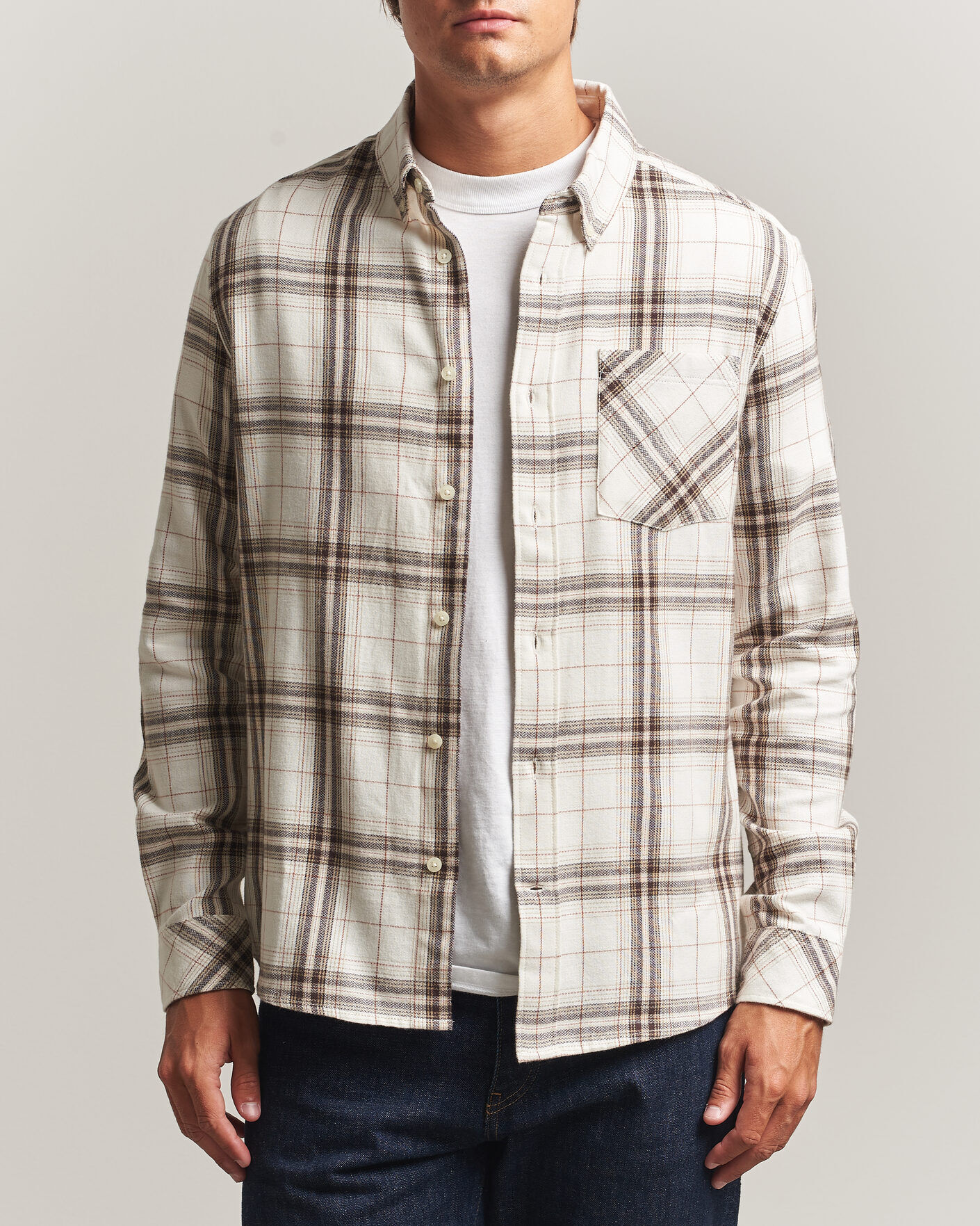 KnowledgeCotton Apparel Regular Fit Check Melange Flannel Shirt Cream men XL Beige