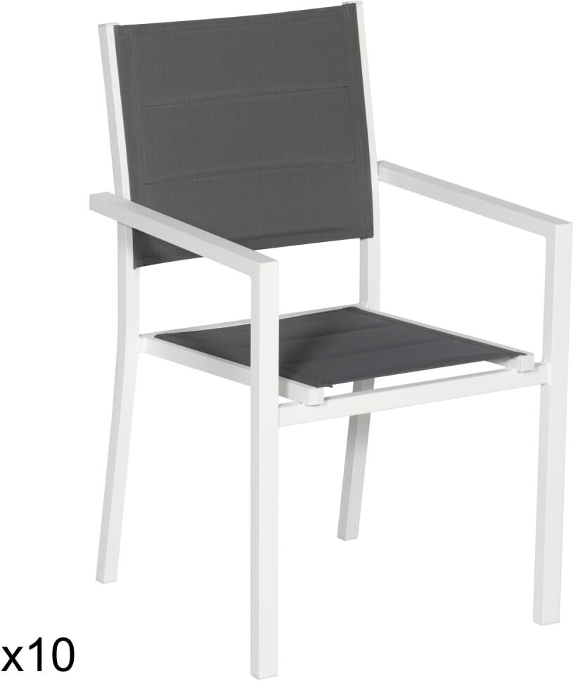 Happy Garden Lot de 10 chaises rembourrées grisen aluminium blanc Blanc 57x90x57cm