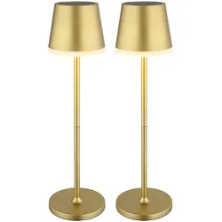 Solarlampe Tischleuchte Außenlampe Gartenlampe Beistellleuchte, Metall goldfarben, 2 Höhen möglich, LED 3000K warmweiß, H 41 cm, 2er Set