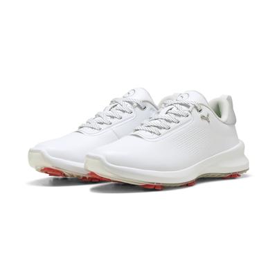 Golfschuh PUMA "IGNITE Blaze 2 Golfschuhe Damen", Damen, Gr. 37, weiß (weiß peach frost rot), Obermaterial: Synthetik, Textil, Kuhleder. Futter: Textil. Innensohle: Textil. Laufsohle: Synthetik, Schuhe
