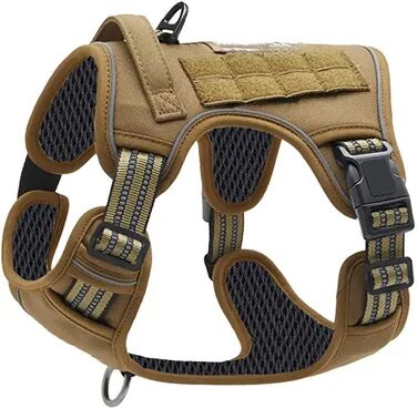 Fusion Finds No Pull Dog Harness Tactical Military Dog Harness With Reflective Straps & Control Handle khaki s