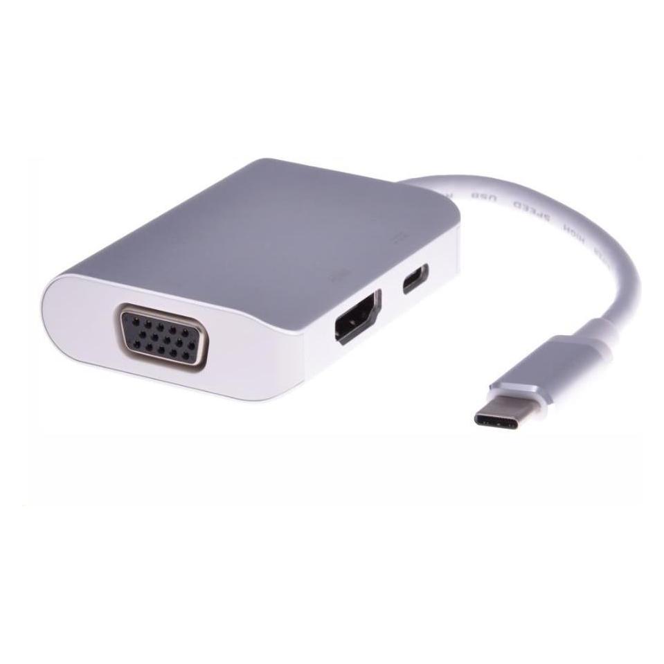 PremiumCord PÅevodník USB3.1 typ C na HDMI + VGA + PD charge, Aluminium pouzdro (HDMI, USB Typ-C, VGA) (KU31DOCK07)