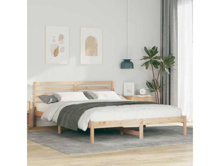 Massives Kiefernholz Plattformbett Modernes Design 160 x 220 cm Braun Bettrahmen mit Kopfteil Massives Kiefernholz Braun 160x220 cm Stabiler Lattenrost Plattformbett Ohne Boxspring Modernes