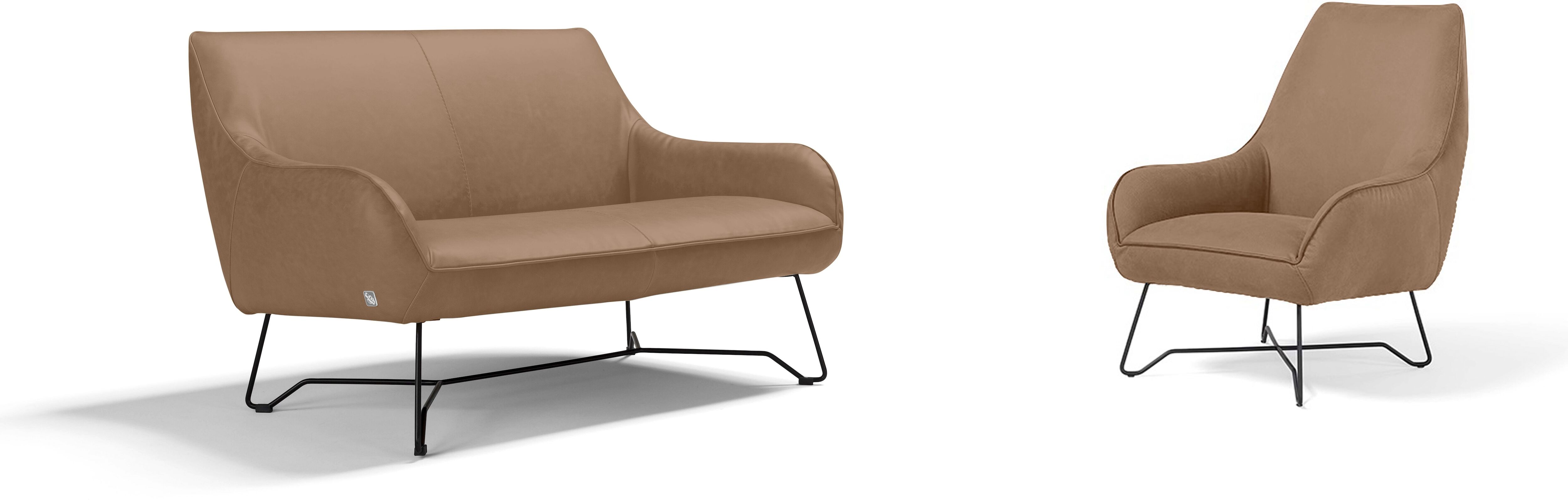 Polstergarnitur EGOITALIANO "Namy, Designobjekt mit hohem Sitzkomfort und toller Detailverarbeitung", braun (akazie), Leder NUVOLE, Leder NUVOLE (Echtes Rindsleder). Halbnatürliches, halbnarbiges Rindsleder mit einer natürlichen Körnung von 1, 2 bis 1, 4 