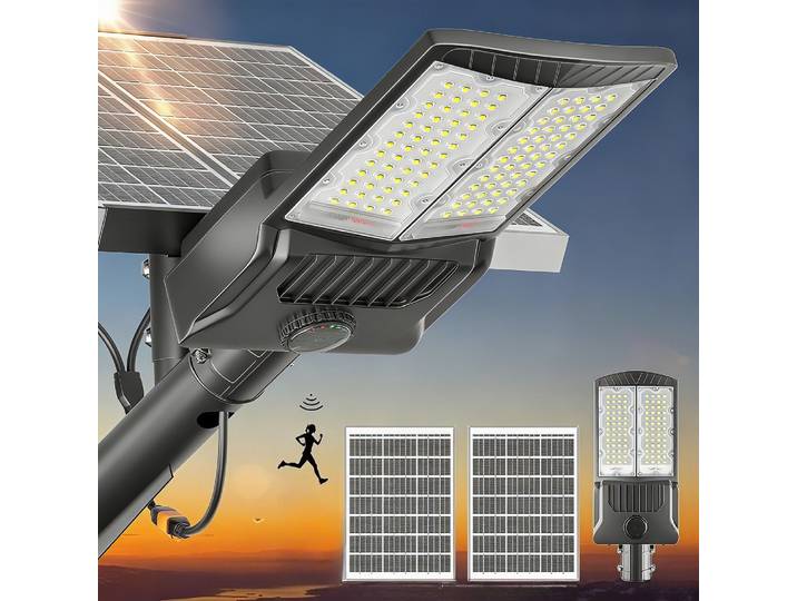 Réverbères solaires en aluminium extérieurs 50000lm lumières d'inondation de sécurité solaire du crépuscule à l'aube avec capteur de mouvement pour la rue, le parc, la borne