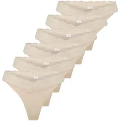 ONLY Damen Strings, 6er Pack - ONLCHLOE LACE THONG, Spitze Beige / L