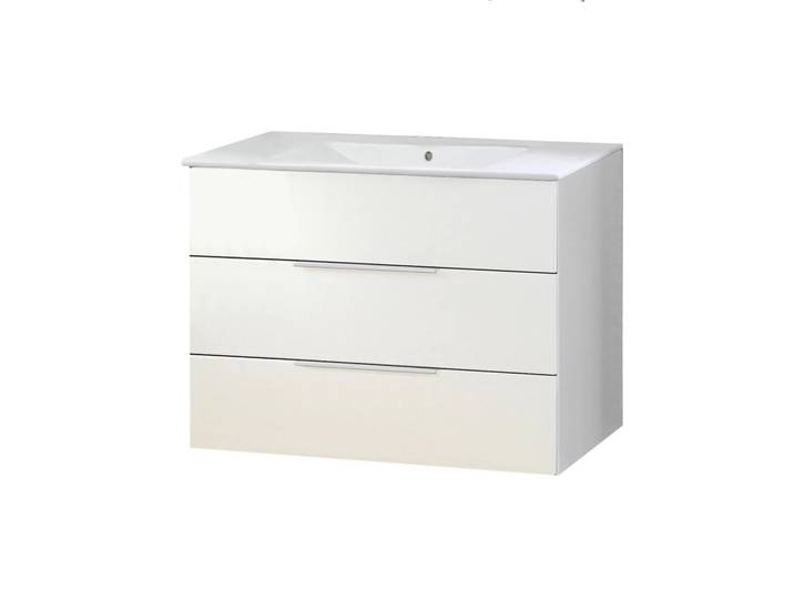 FACKELMANN KARA Waschbecken mit Unterschrank 80 cm breit, Weiß, Waschbecken Keramik Weiß, 2 Schubladen