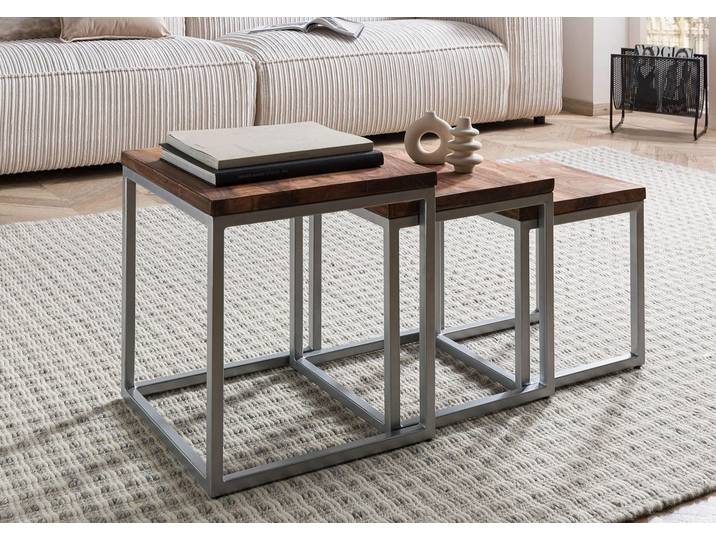Beistelltisch 3er-Set Sheesham braun geölt LOUNGE COLLECTION #02