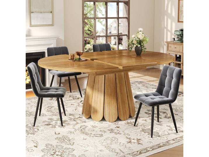 Table a Manger Extensible ronde extensible en ovale Table de cuisine extensible 118-158 cm jusqu'à 6 couverts Bois Marron