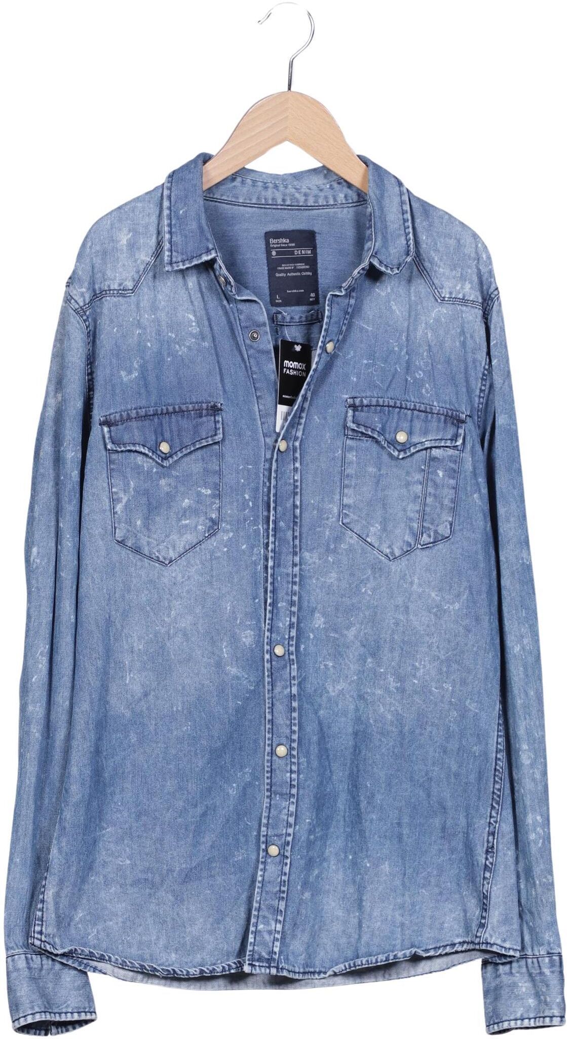 bershka Herren Hemd, Blau, Gr. 40, Baumwolle - Second Hand