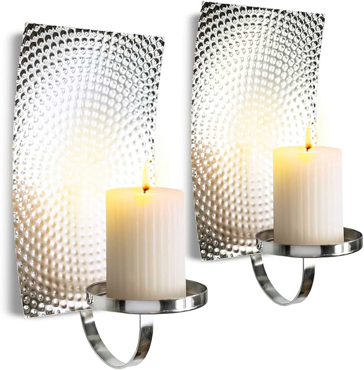 Set van 2 metalen wandkandelaars in zilver