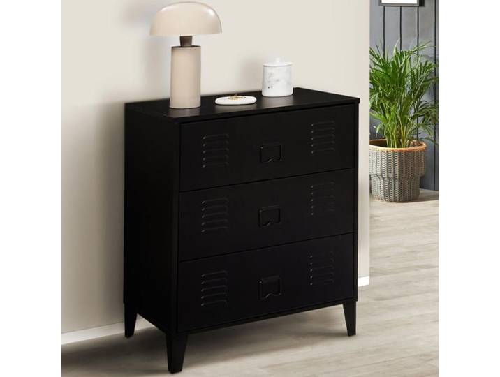 IDMARKET Commode ESTER 60 cm 3 tiroirs métal noir design industriel