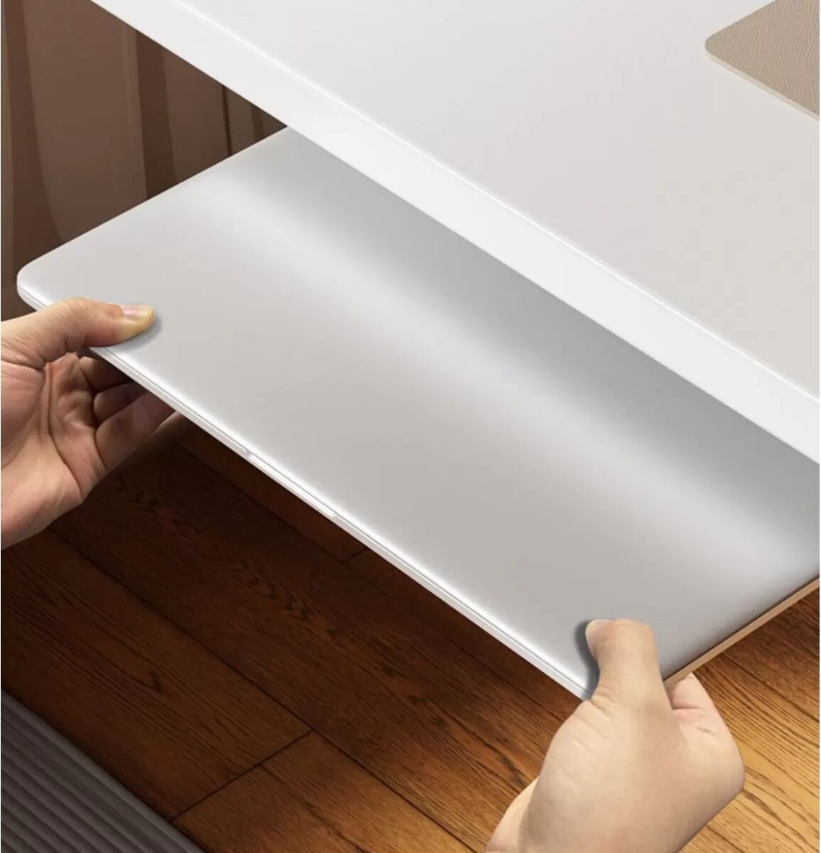 INF Support Ordinateur Portable Sous Bureau (Lot de 3) avec Protections en Silicone – Support Métallique Invisible Blanc