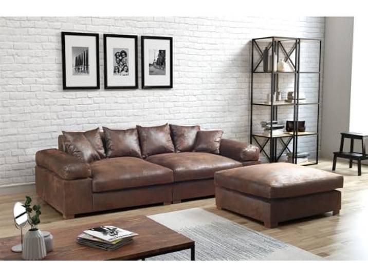 Fun Möbel Big Sofa Couchgarnitur Megasofa Riesensofa Arezzo inkl. Hocker div. Stoffe (Stoff: Gobi, Vintage Hellbraun)
