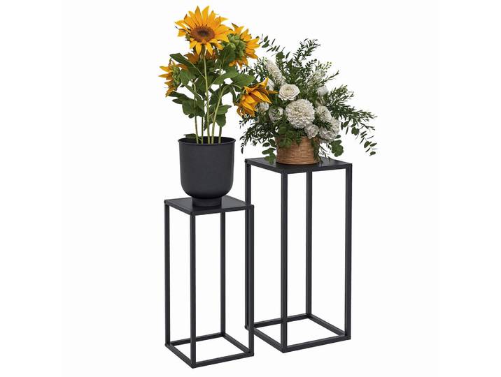 ComfortXL Pflanzenständer-Set De-12140 2 Höhen, ineinander stapelbar Schwarz, Metall, 31x65x31 cm, Wohnzimmer, Wohnzimmertische, Blumenständer