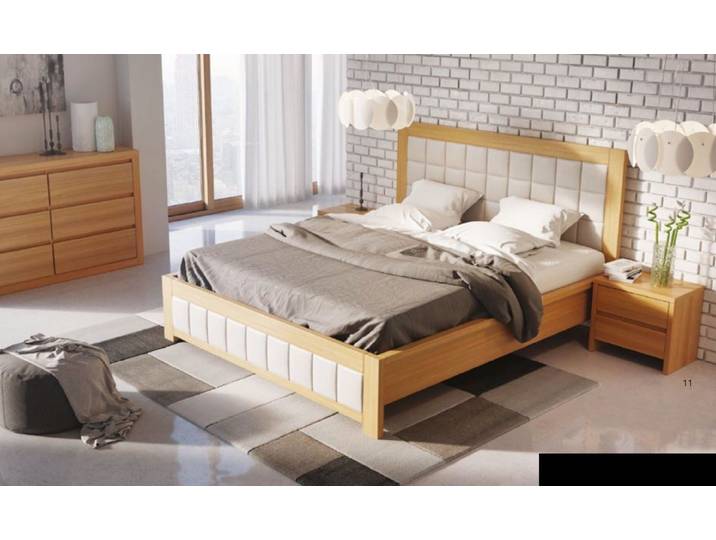 JVmoebel Holzbett Handgefertigtes Polsterbett aus Echtholz mit weißem Polster (1-tlg., Bett), Made in Europa