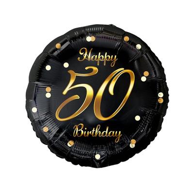 50. Geburtstag schwarz gold Folienballon rund