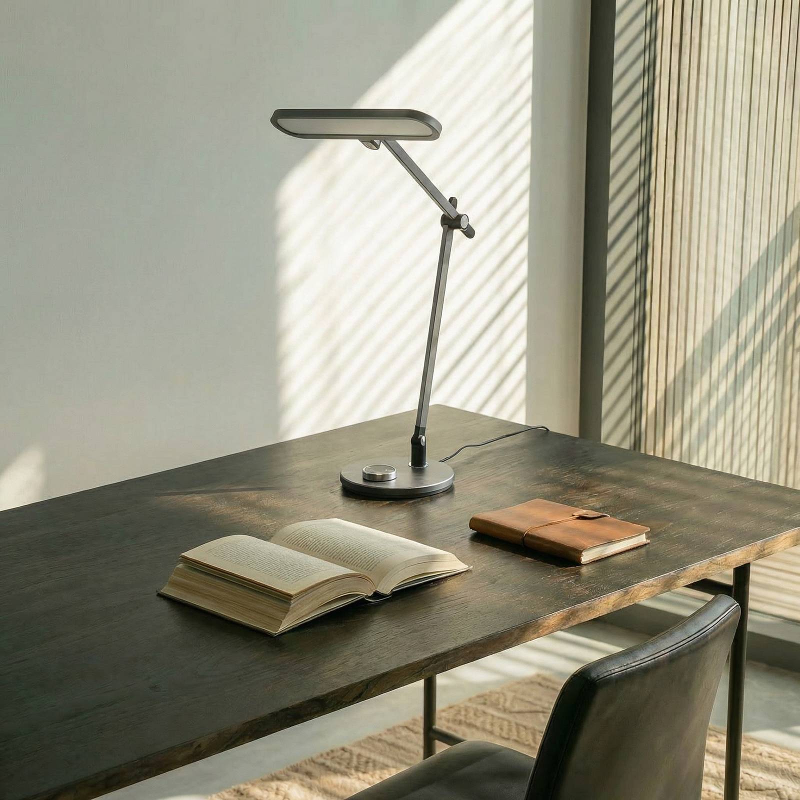 LED Desk Lamp Elvir Lindby, dimmable, Alu / grey / zinc, Living / Dining Room, Aluminium, Modern, Table Lamp