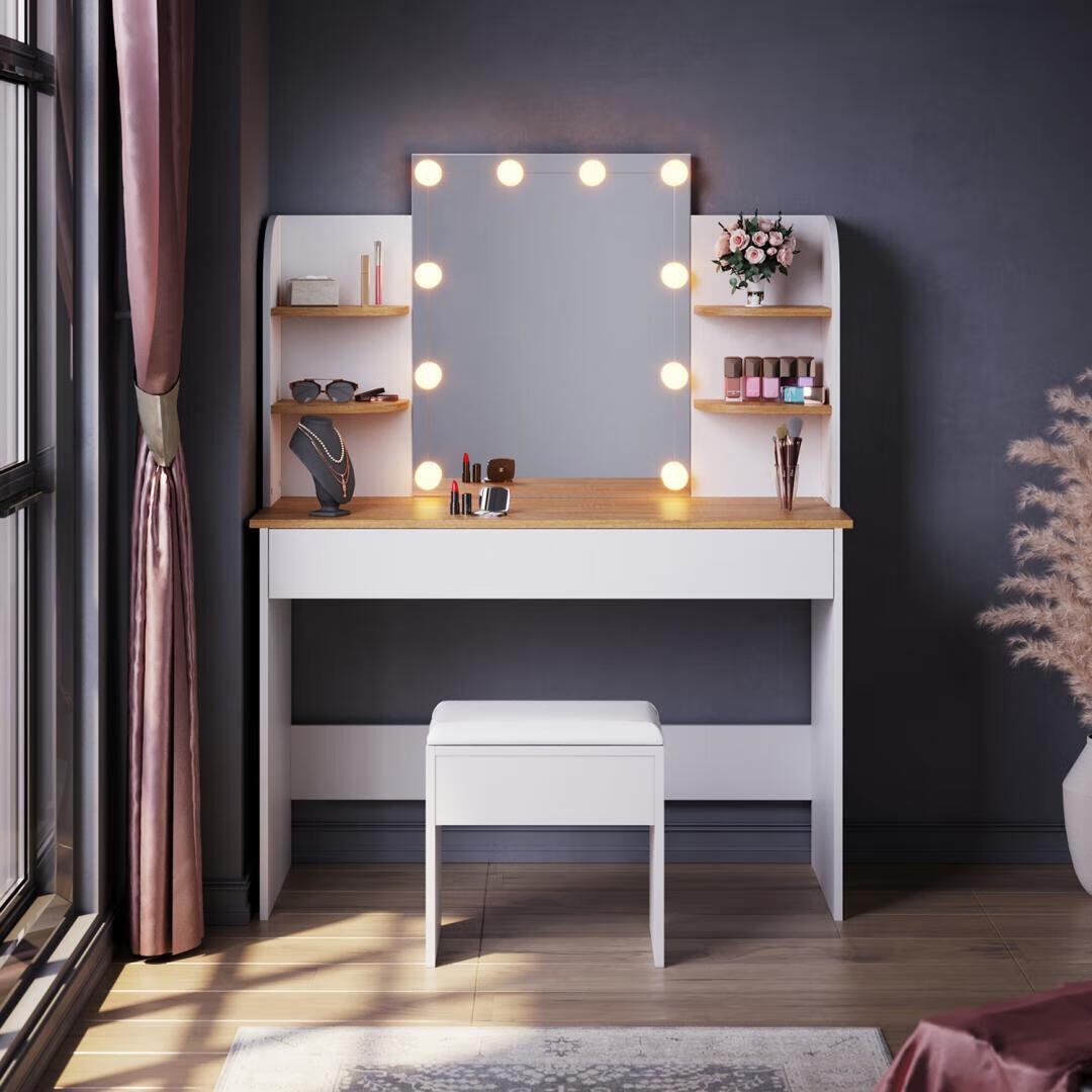 17 Stories Sehana Dressing Table with Mirror White/Oak 139cm H X 104.8cm W X 54.7cm D